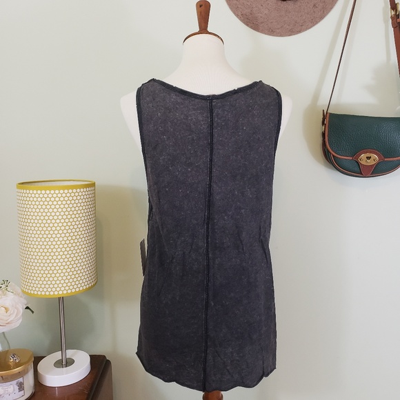 Free People Distressed Dark Grey Graphic Tank NWT - Picture 3 of 7